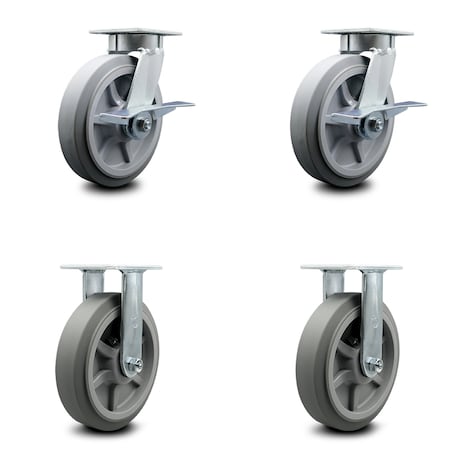 Service Caster 8 Inch Kingpinless Thermoplastic Rubber Wheel Swivel Caster Swivel 2 Rigid, 2PK SCC-KP30S820-TPRRF-2-R-2
